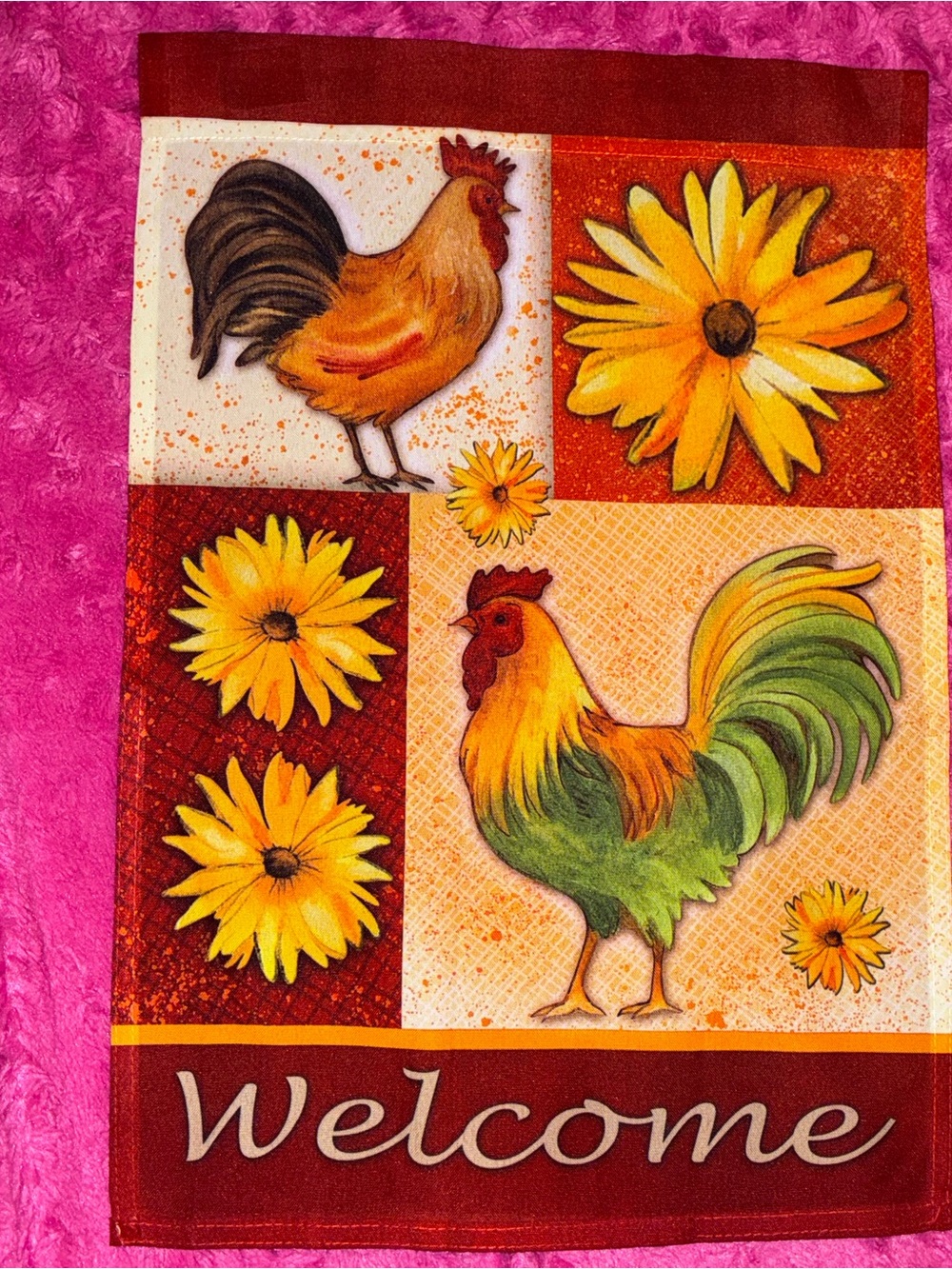 Welcome Sunflower Rooster Garden Flag -